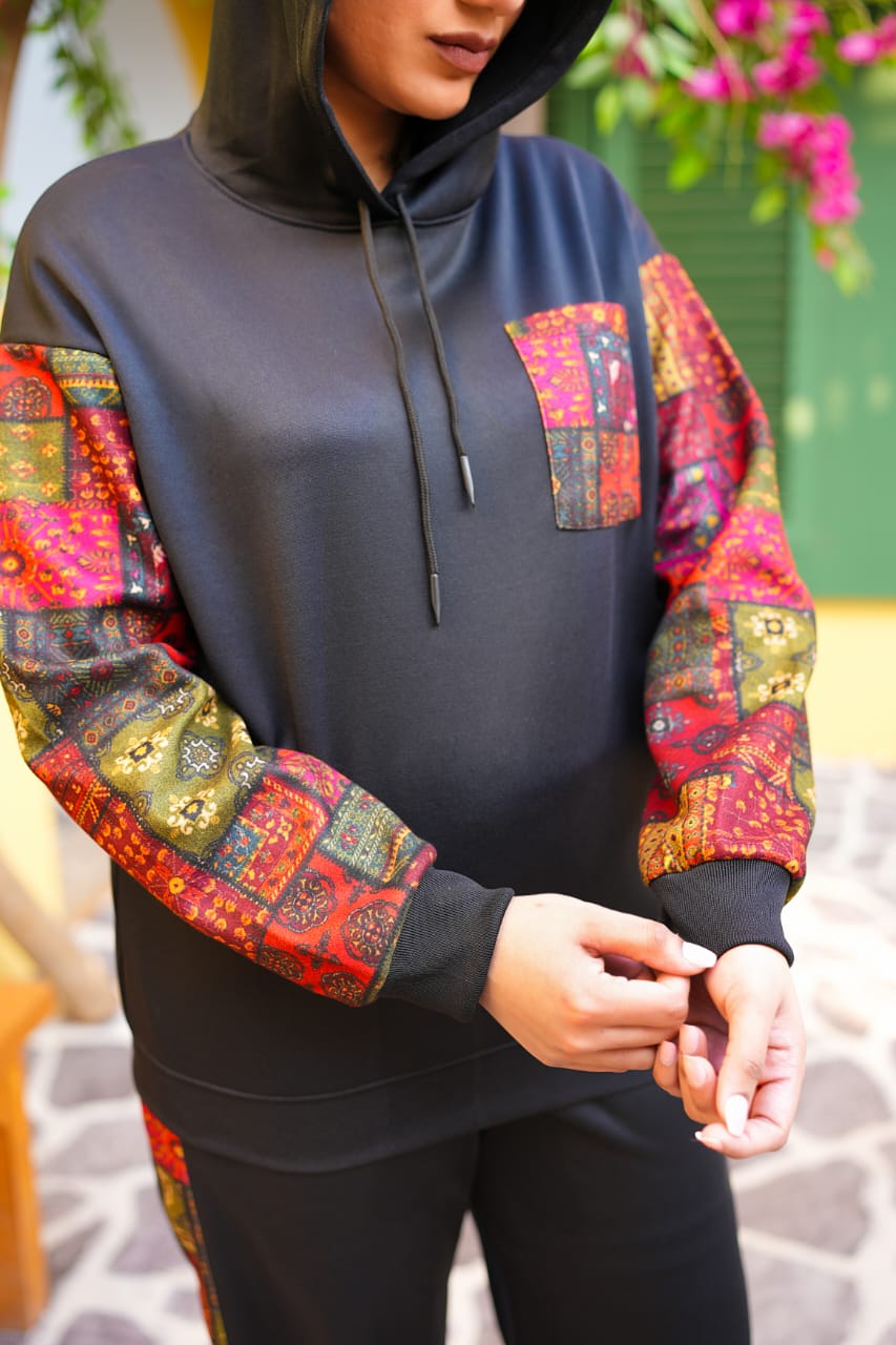 Black Sindhi Fleese Tracksuit