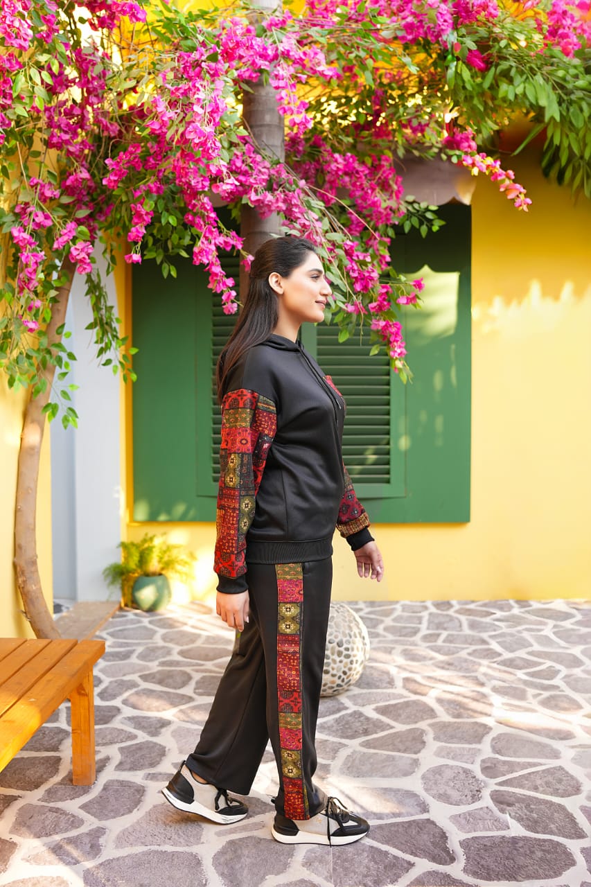 Black Sindhi Fleese Tracksuit