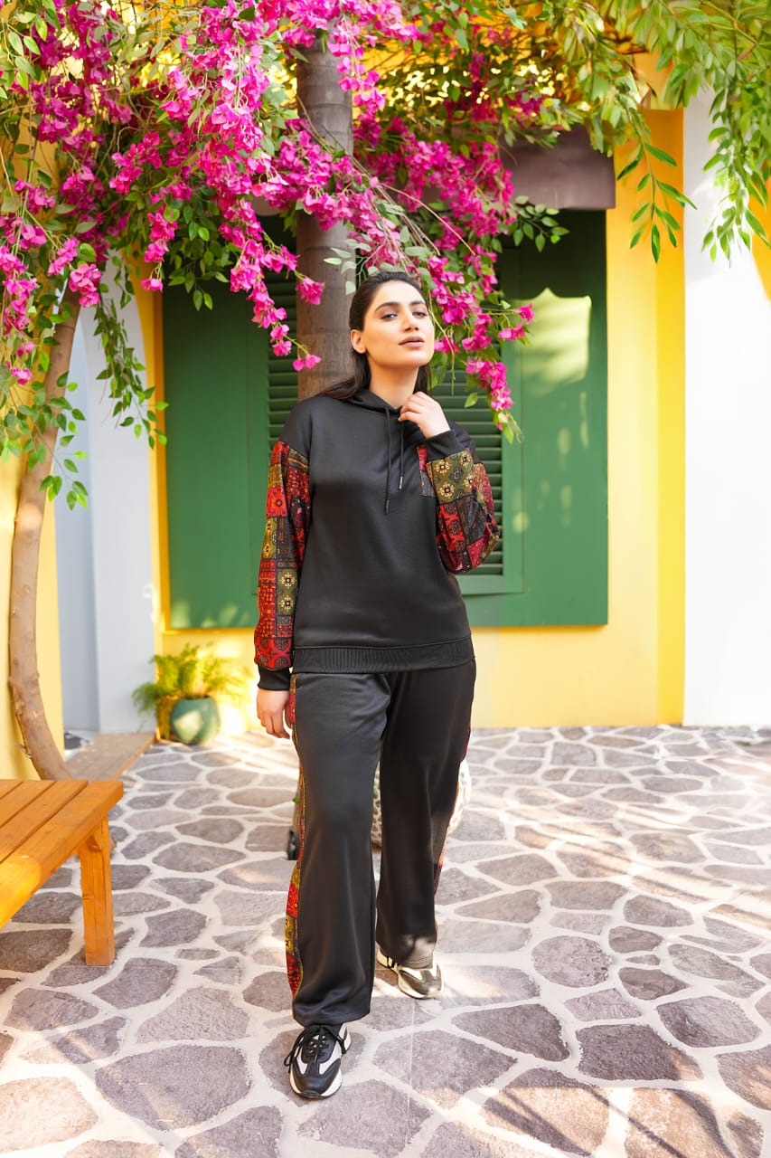 Black Sindhi Fleese Tracksuit