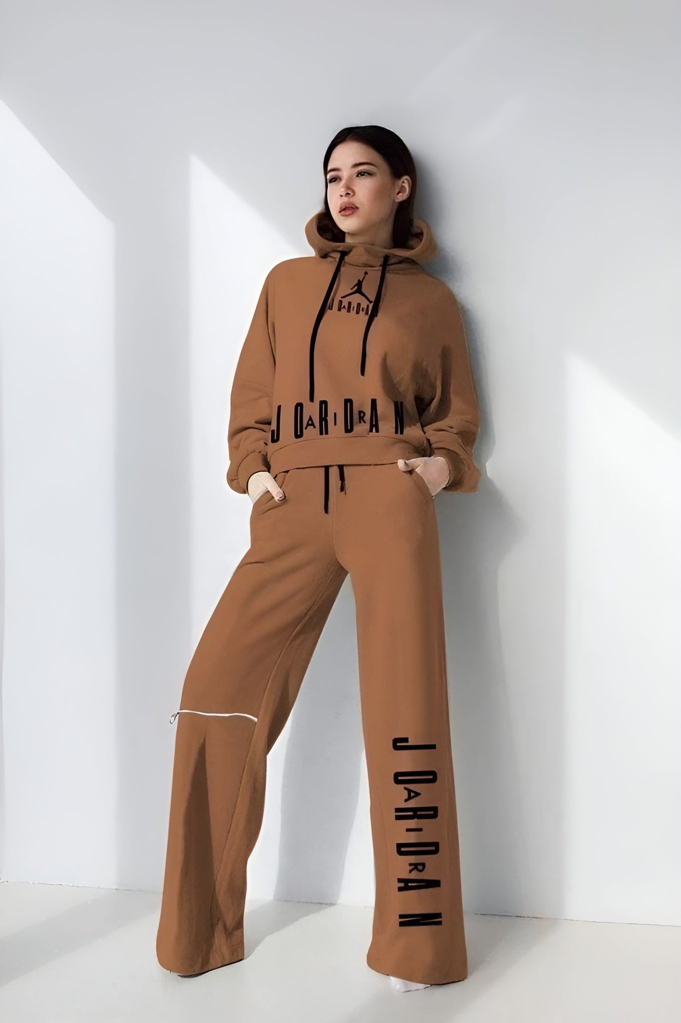 Premium Jordan Style Oversized Tracksuit – Camel Brown