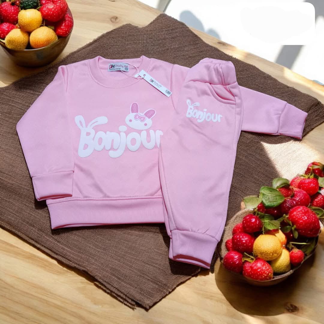Bonjour Bunny Girls Tracksuit – Soft Pink